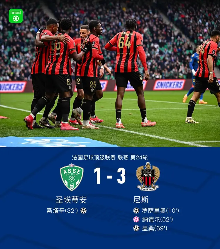 圣埃蒂安阵容在比赛结束前取得领先 圣埃蒂安阵容在比赛结束前取得领先